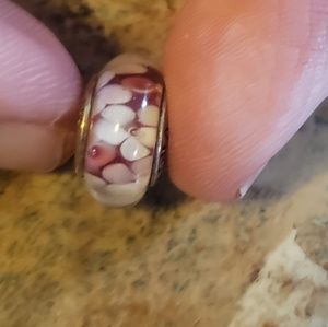 Pandora red bead with white flowers